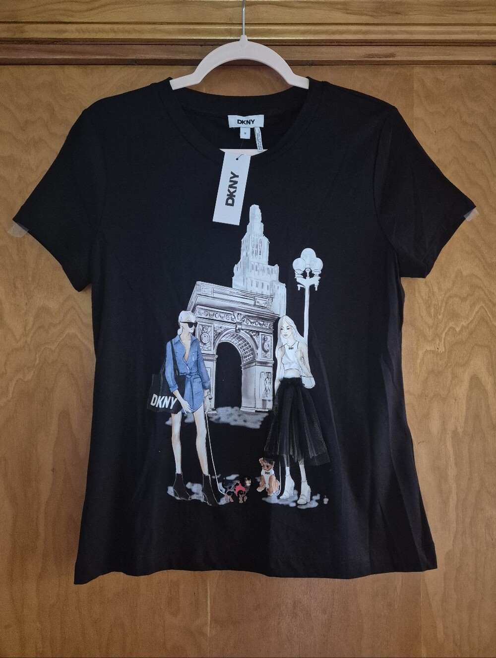 DKNY Black Short-Sleeve Tee with City Scene Graphic